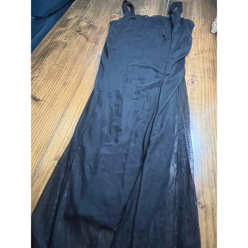Free Press Black Sheer Mesh Maxi Dress Ruffle Hem Sleeveless Square Neck Small - Picture 3 of 7